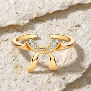 Bow Ring for Women, Dainty Ribbon Knot Ring, Sparkling CZ Adjustable Ring, Coquette Aesthetic Jewelry, Gift for Her, Minimalist Ring