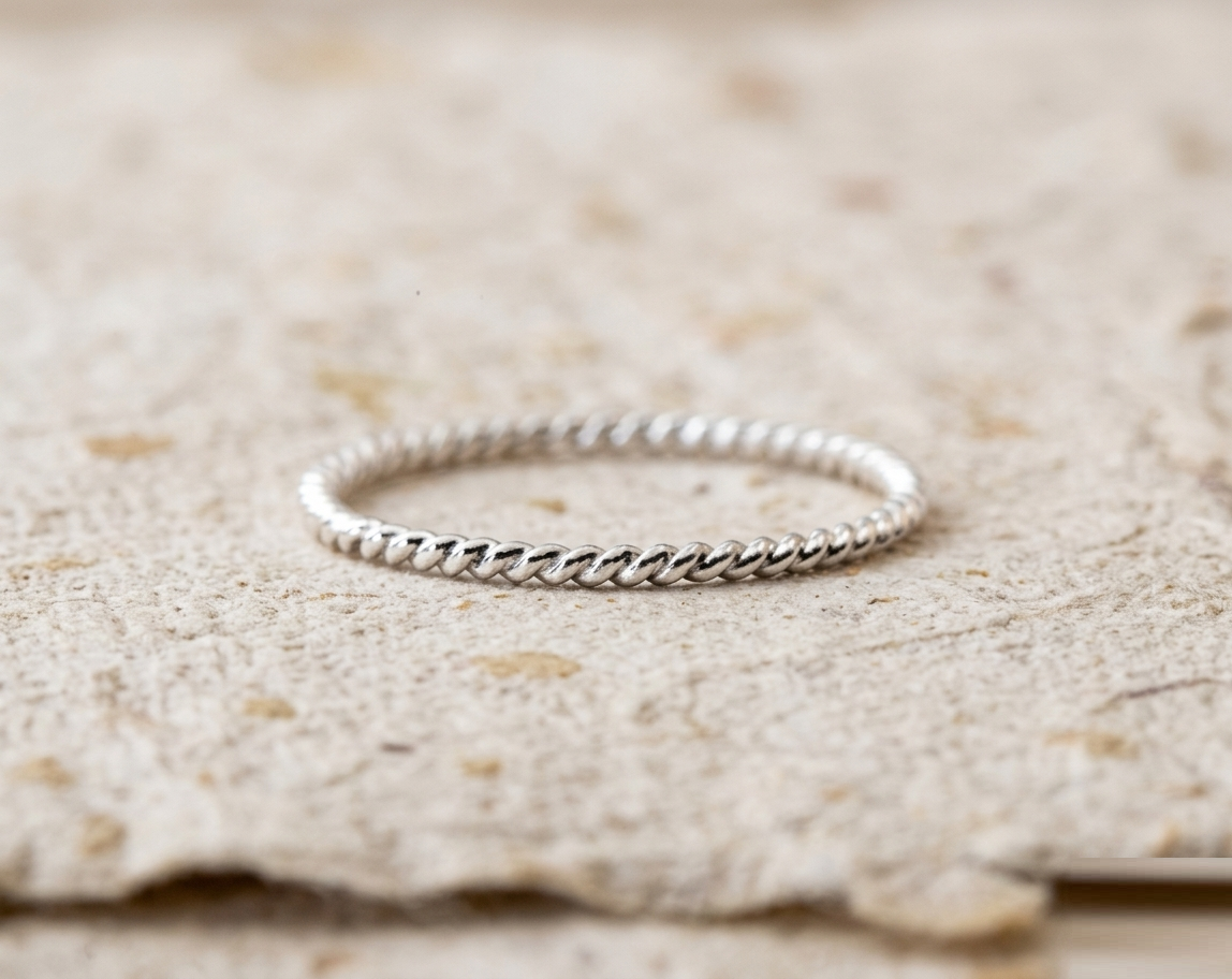 925 Sterling Silver Rope Ring, Dainty Stacking Band, Minimalist Twisted Silver Ring for Women, Delicate Handmade Wedding Band, Promise Ring - Image 5