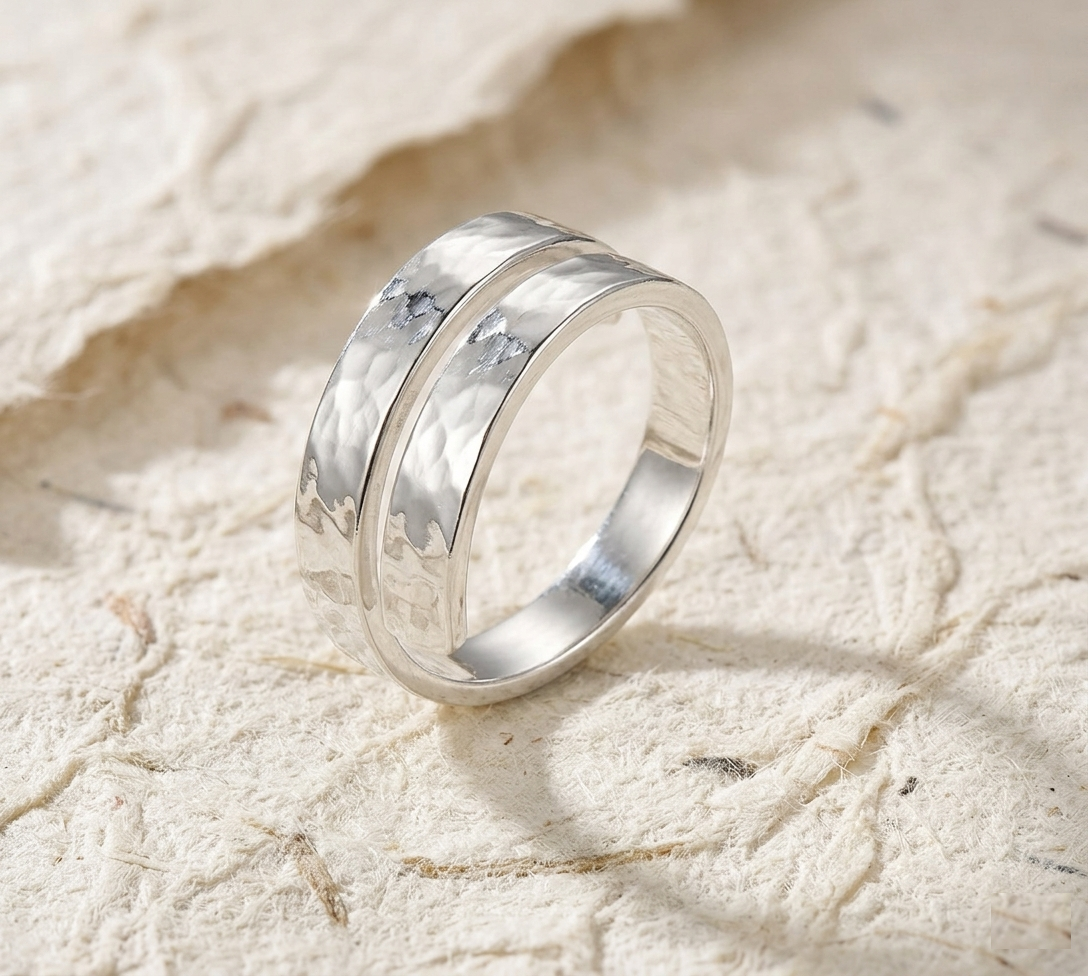 Handmade Hammered Gold Ring for Women - Wide Band Ring - Textured Statement Ring - Minimalist Jewelry - Adjustable Wrap Ring - Image 5