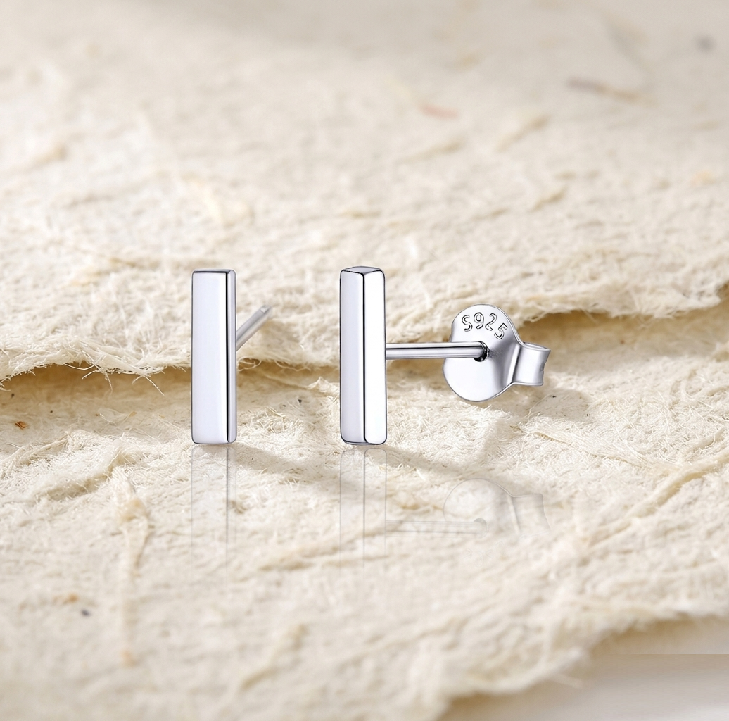 Rose Gold Bar Earrings, 925 Sterling Silver Minimalist Studs, Dainty Geometric Bar Stud Earrings, Simple Everyday Jewelry, Gift for Her - Image 4