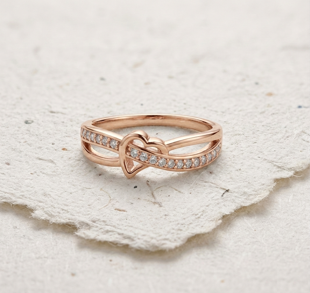 Rose Gold Heart Ring, 925 Sterling Silver Dainty Heart Ring, Minimalist Promise Ring for Her, Interlocking Infinity Band, Romantic Gift - Image 5