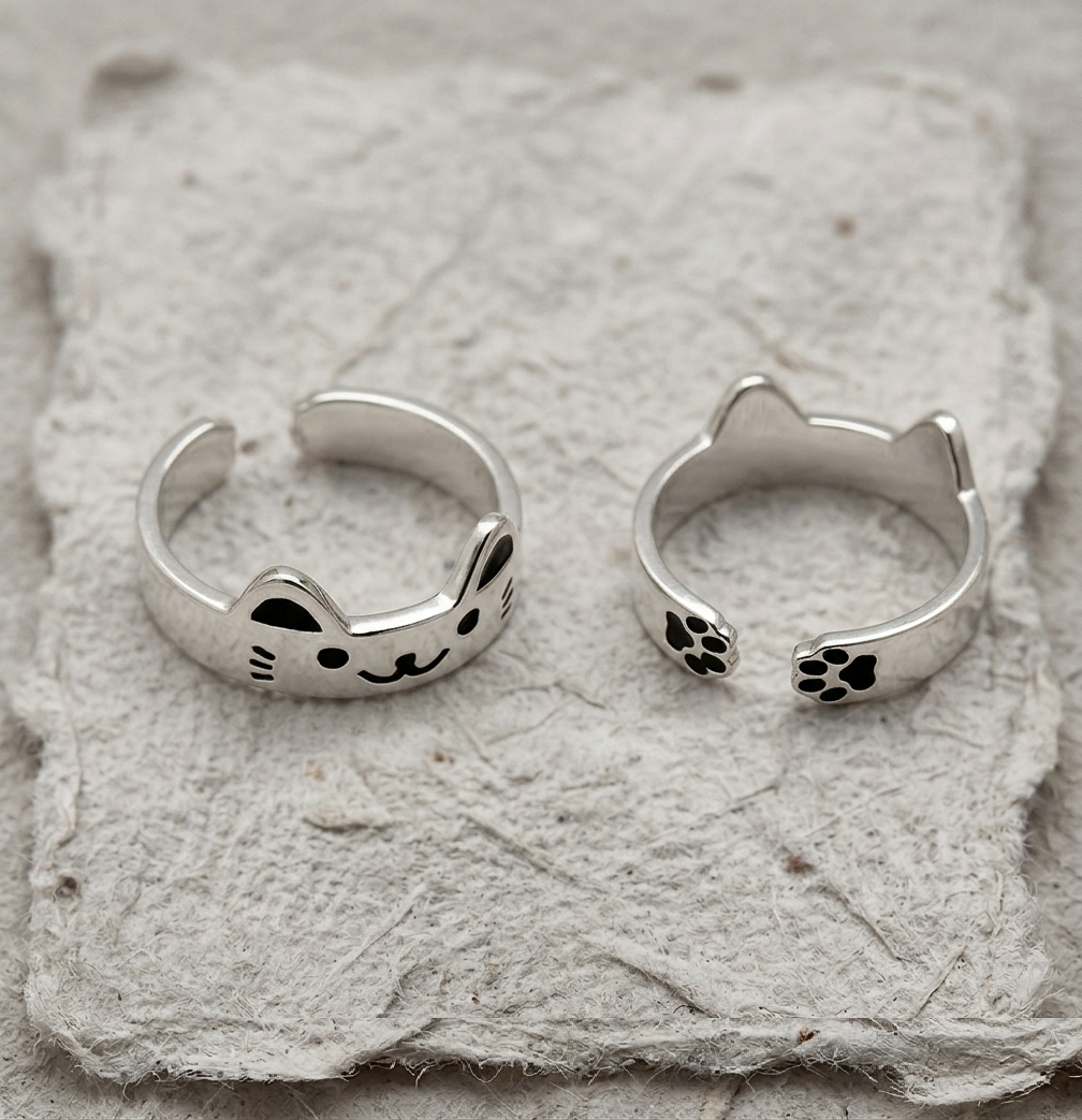 Cat Ring, 925 Sterling Silver Animal Wrap Ring, Adjustable Kitten Jewelry, Minimalist Pet Lover Gift, Dainty Cat Ears Ring - Image 3