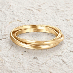 Rolling Ring for Women, Interlocking Russian Wedding Band, Dainty Triple Band Ring, Solid Gold Stackable Ring, Handmade Jewelry Gift