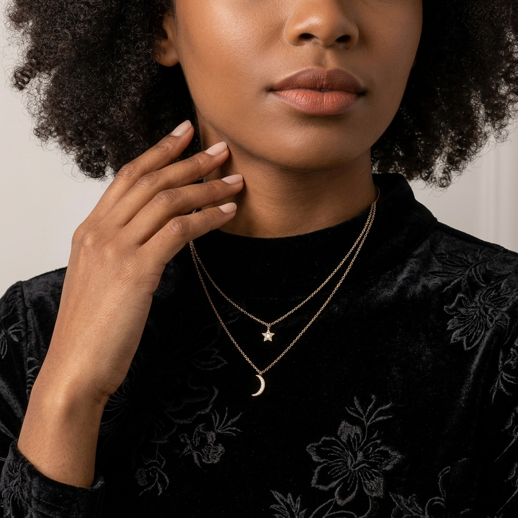 Sterling Silver Celestial Double Layer Necklace, Star and Crescent Moon Pendants, Minimalist Layered Jewelry for Women, Dainty Galaxy Gift - Image 4