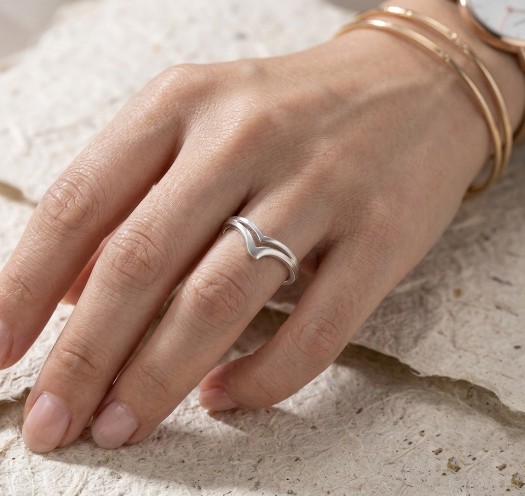Matte Finish Minimalist Chevron Ring - V-Shaped Wishbone Ring for Women - Delicate Stacking Ring - Simple Geometric Jewelry - Gift for Her - Image 2