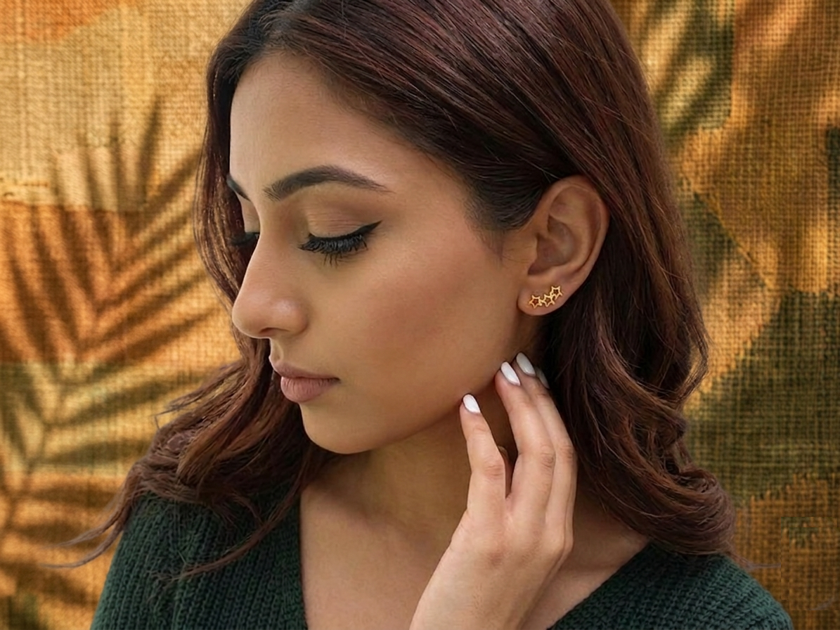 Star Climber Earrings, Dainty Minimalist Ear Crawlers, Triple Star Studs, Celestial Jewelry Gift for Her, Tiny Multiple Star Earrings - Image 4