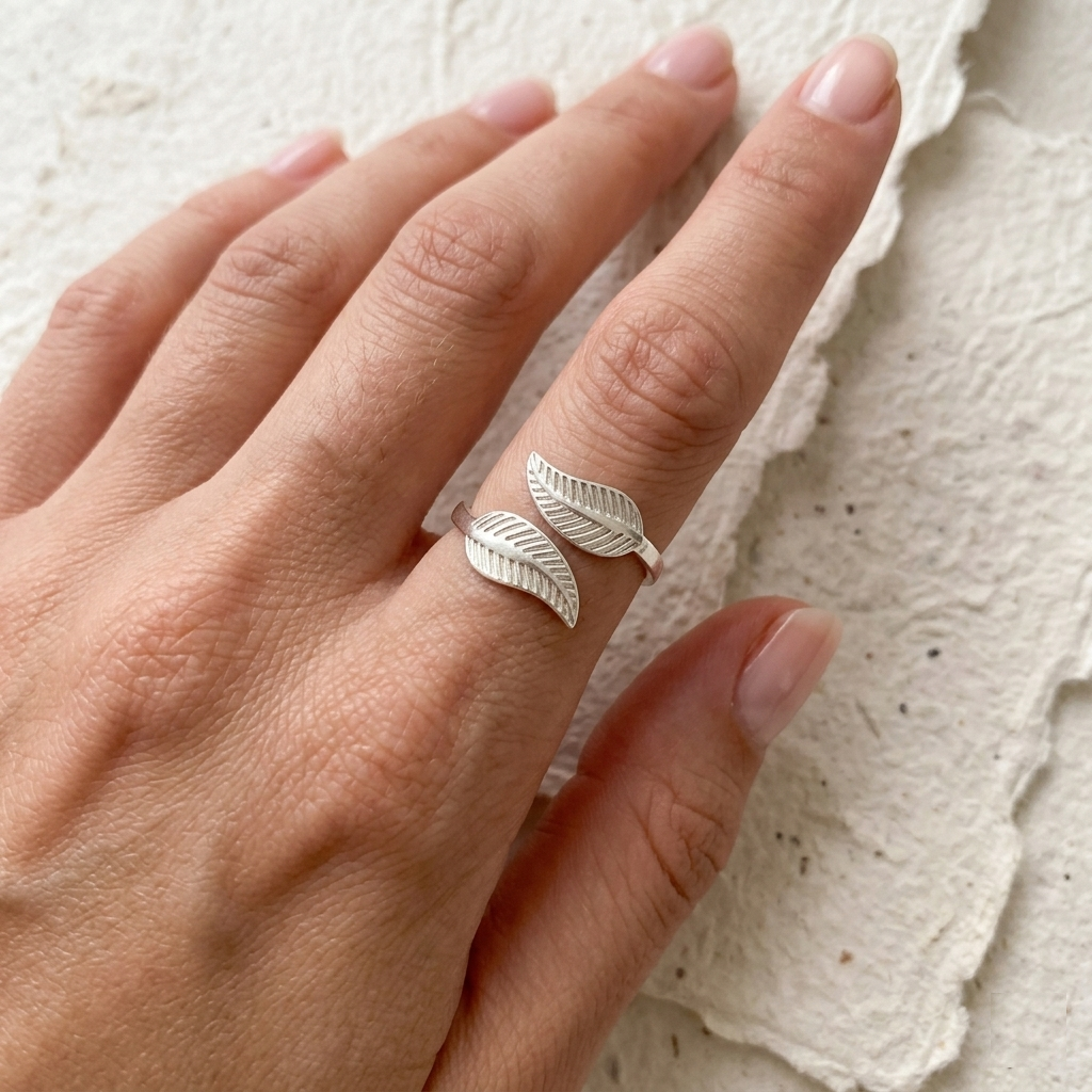 Leaf Ring, Adjustable Feather Wrap Ring, Nature Inspired Jewelry for Women, Boho Botanical Ring, Gift for Her, Minimalist Ring - Image 4