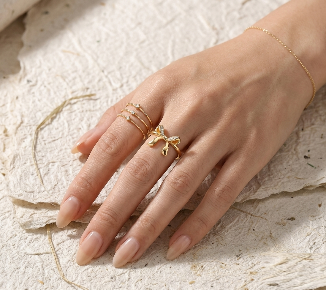 Bow Ring for Women, Dainty Ribbon Knot Ring, Sparkling CZ Adjustable Ring, Coquette Aesthetic Jewelry, Gift for Her, Minimalist Ring - Image 4