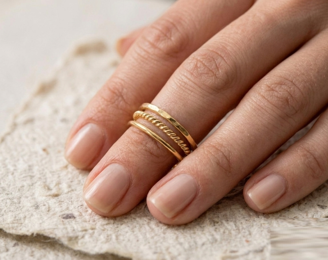925 Sterling Silver Stacking Rings Set, Minimalist Silver Band Ring, Dainty Twisted Rope Ring, Hammered Silver Ring, Delicate Jewelry Gift - Image 4