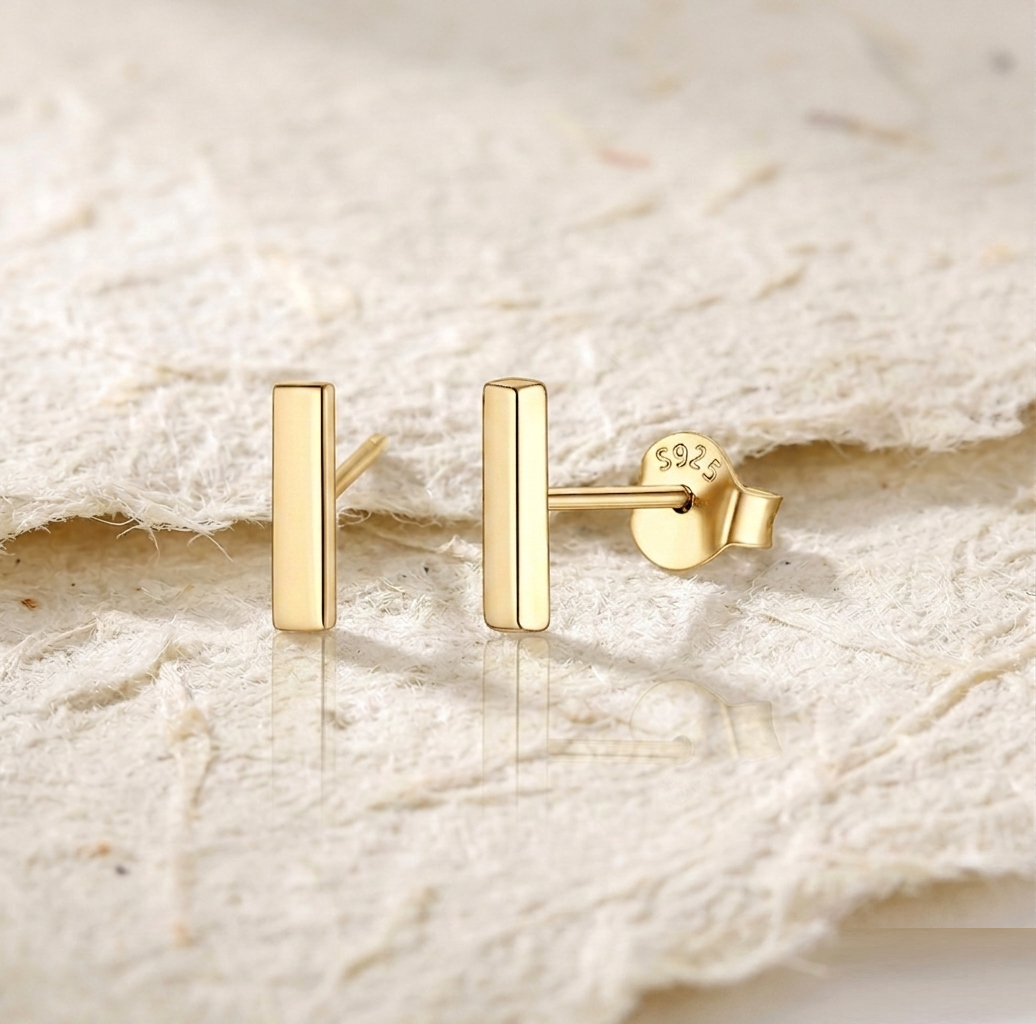 Rose Gold Bar Earrings, 925 Sterling Silver Minimalist Studs, Dainty Geometric Bar Stud Earrings, Simple Everyday Jewelry, Gift for Her