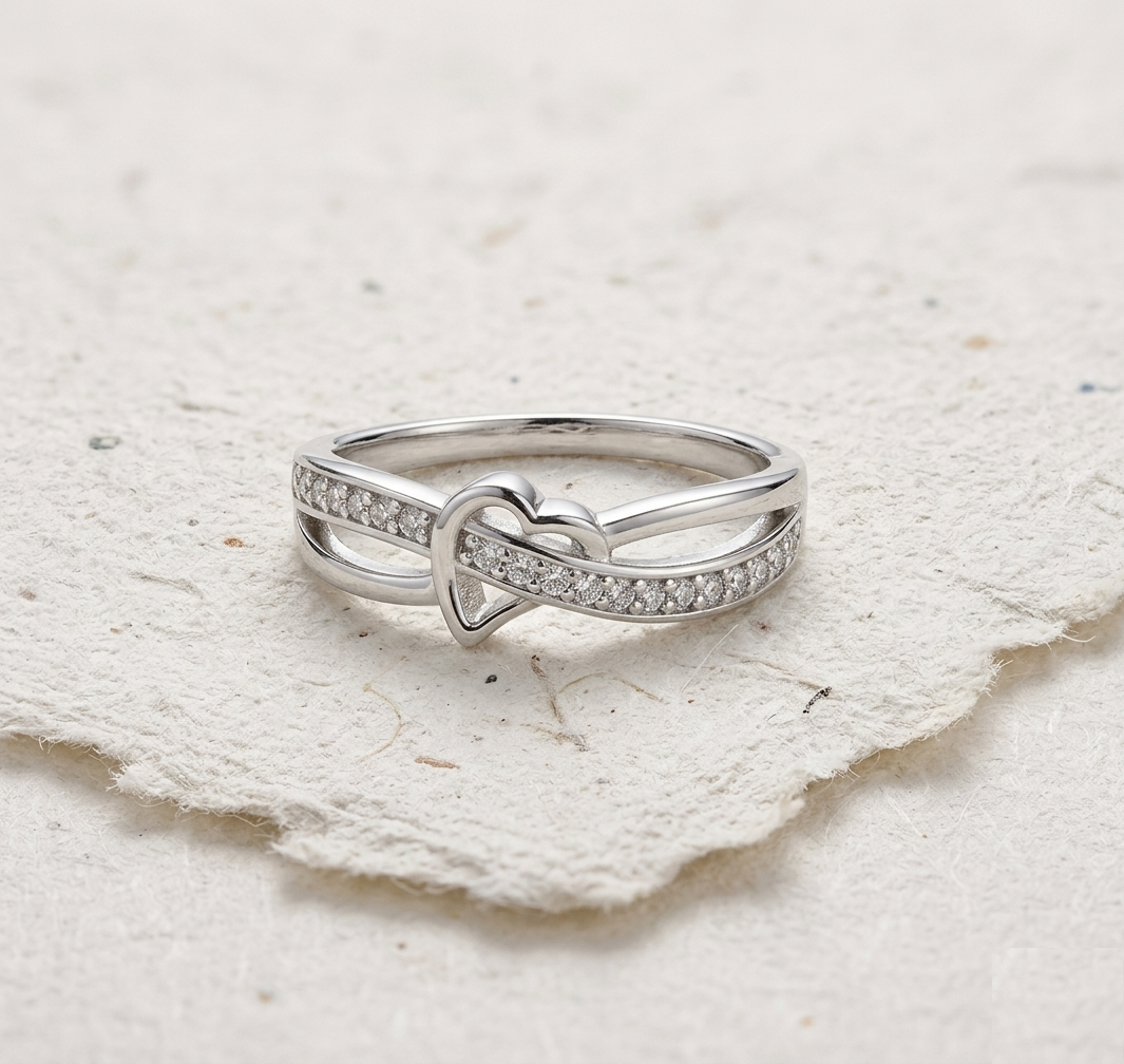 Rose Gold Heart Ring, 925 Sterling Silver Dainty Heart Ring, Minimalist Promise Ring for Her, Interlocking Infinity Band, Romantic Gift - Image 4