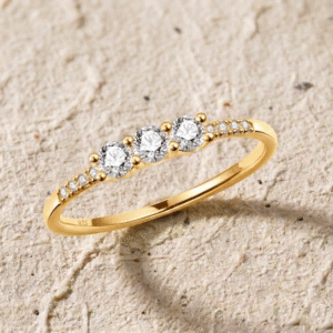 Dainty Three Stone Cubic Zirconia Ring for Women, Minimalist Round Cut CZ Engagement Ring, Delicate 925 Sterling Silver Promise Ring