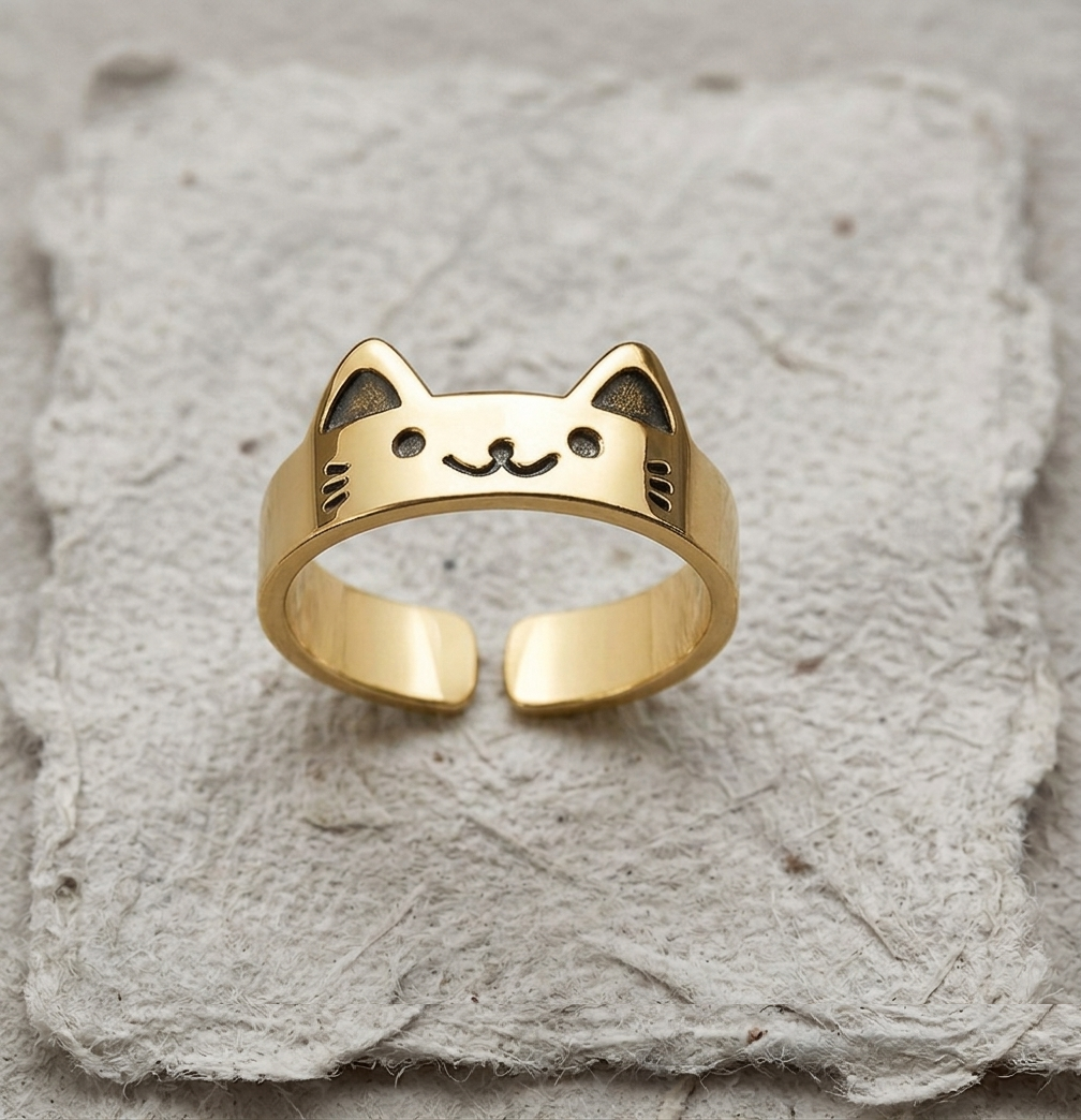 Cat Ring, 925 Sterling Silver Animal Wrap Ring, Adjustable Kitten Jewelry, Minimalist Pet Lover Gift, Dainty Cat Ears Ring