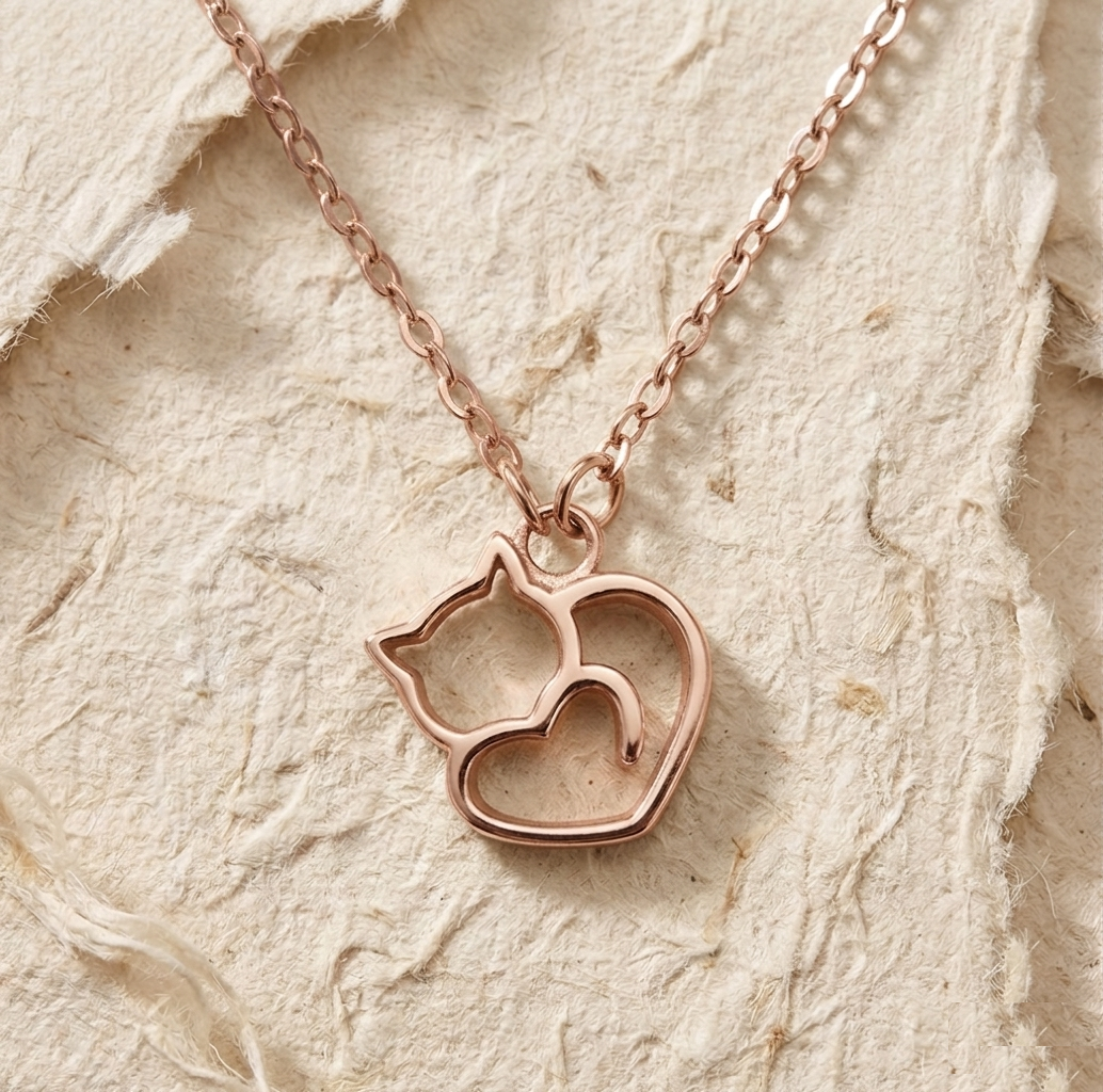 Cat Heart Necklace, 925 Sterling Silver Kitty Pendant, Handmade Animal Lover Jewelry, Minimalist Pet Memorial Gift, Cute Cat Lady Charm - Image 3