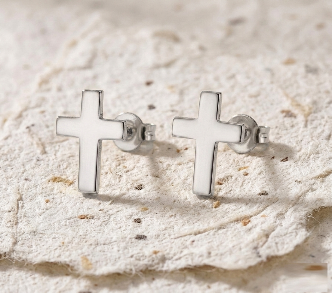 Tiny Cross Stud Earrings in 925 Sterling Silver, Minimalist Religious Jewelry for Women, Dainty Small Cross Posts, Gift for Her - Image 3
