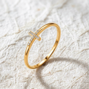 Sideways Cross Ring for Women, Dainty Cubic Zirconia Cross Ring, Religious Jewelry, Minimalist Faith Ring, Horizontal Cross Band