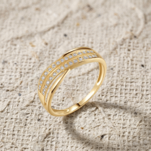 Criss Cross Ring with Pavé Cubic Zirconia, Double Row Statement Ring for Women, Elegant X Ring, Minimalist Jewelry Gift, Anniversary Ring