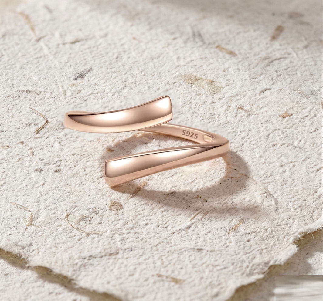 Minimalist Bypass Ring, Dainty Open Wrap Ring, Adjustable Silver Stacking Ring for Women, Geometric Statement Jewelry - Image 3