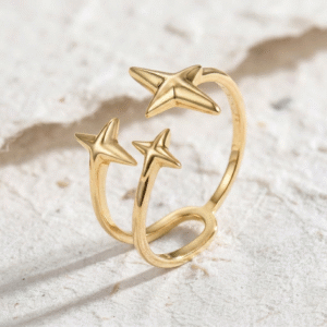 North Star Open Ring in 925 Sterling Silver, Dainty Celestial Ring for Women, Adjustable Triple Star Jewelry, Minimalist Stacking Band