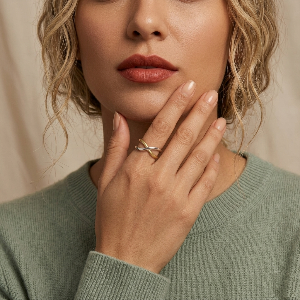 Minimalist Infinity Cross Ring - Solid 925 Sterling Silver Band - Dainty Geometric Stacking Ring - Handmade Jewelry for Her - Image 3