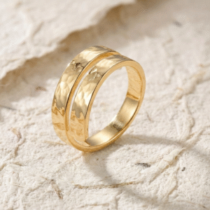 Handmade Hammered Gold Ring for Women - Wide Band Ring - Textured Statement Ring - Minimalist Jewelry - Adjustable Wrap Ring