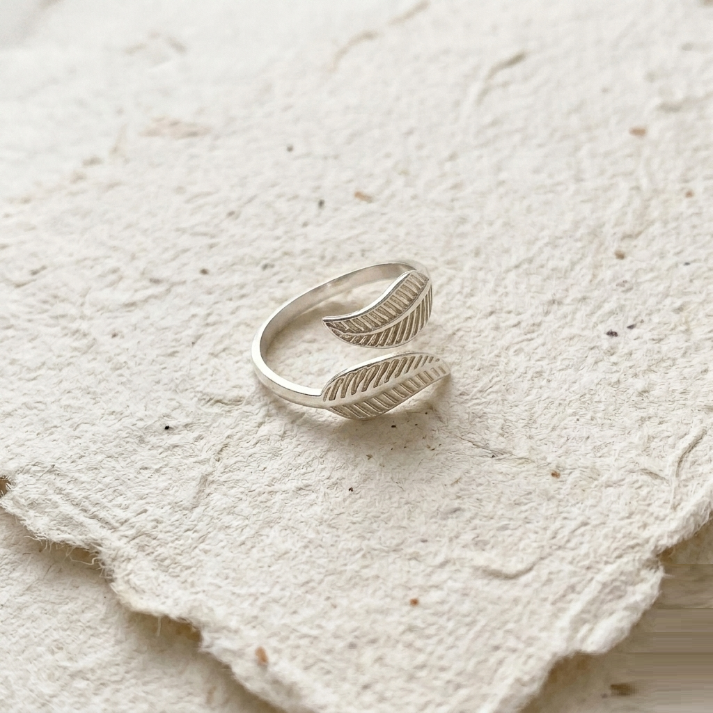 Leaf Ring, Adjustable Feather Wrap Ring, Nature Inspired Jewelry for Women, Boho Botanical Ring, Gift for Her, Minimalist Ring - Image 3