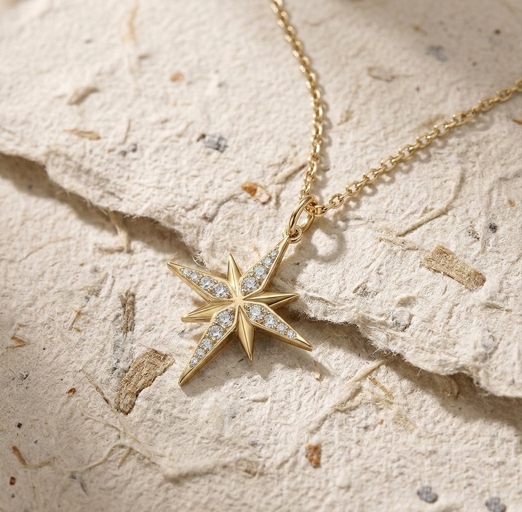 Dainty North Star Necklace in 925 Sterling Silver - Minimalist Starburst Pendant - Celestial Jewelry for Women