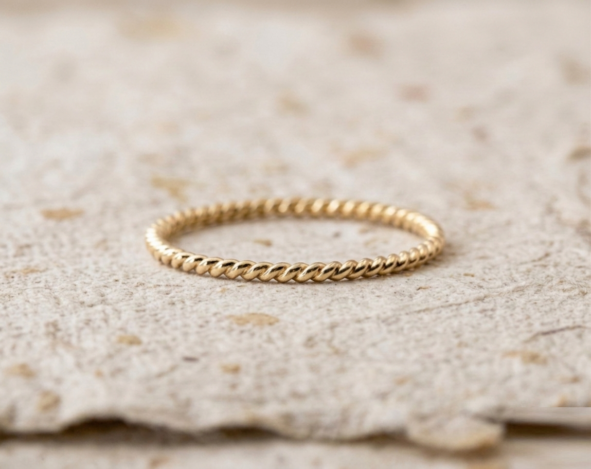 925 Sterling Silver Rope Ring, Dainty Stacking Band, Minimalist Twisted Silver Ring for Women, Delicate Handmade Wedding Band, Promise Ring