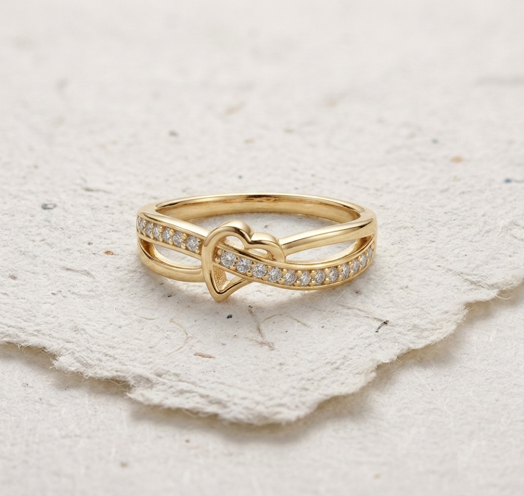 Rose Gold Heart Ring, 925 Sterling Silver Dainty Heart Ring, Minimalist Promise Ring for Her, Interlocking Infinity Band, Romantic Gift