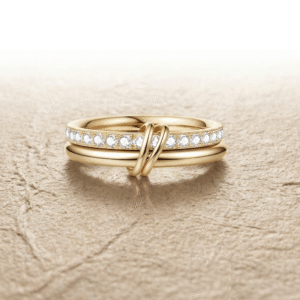 Interlocking Double Band Ring with Cubic Zirconia, Statement Jewelry, Minimalist Linked Bands in Gold, Rose Gold, or Silver