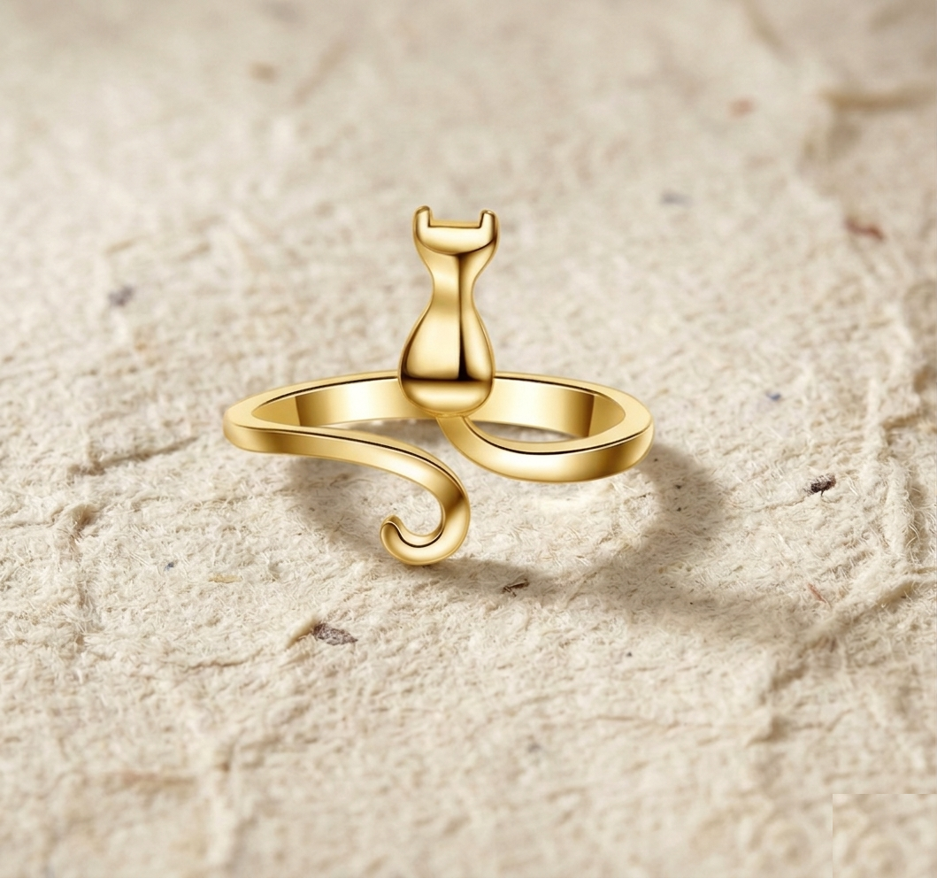 Cat Ring for Women, Adjustable Minimalist Kitten Ring, Dainty Pet Lover Jewelry, Wrap Ring, Unique Gift for Her