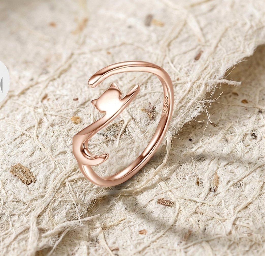 Minimalist Cat Ring in 925 Sterling Silver, Dainty Kitten Wrap Ring, Modern Animal Jewelry for Her, Adjustable Ring, Simple Pet Lover Gift - Image 2
