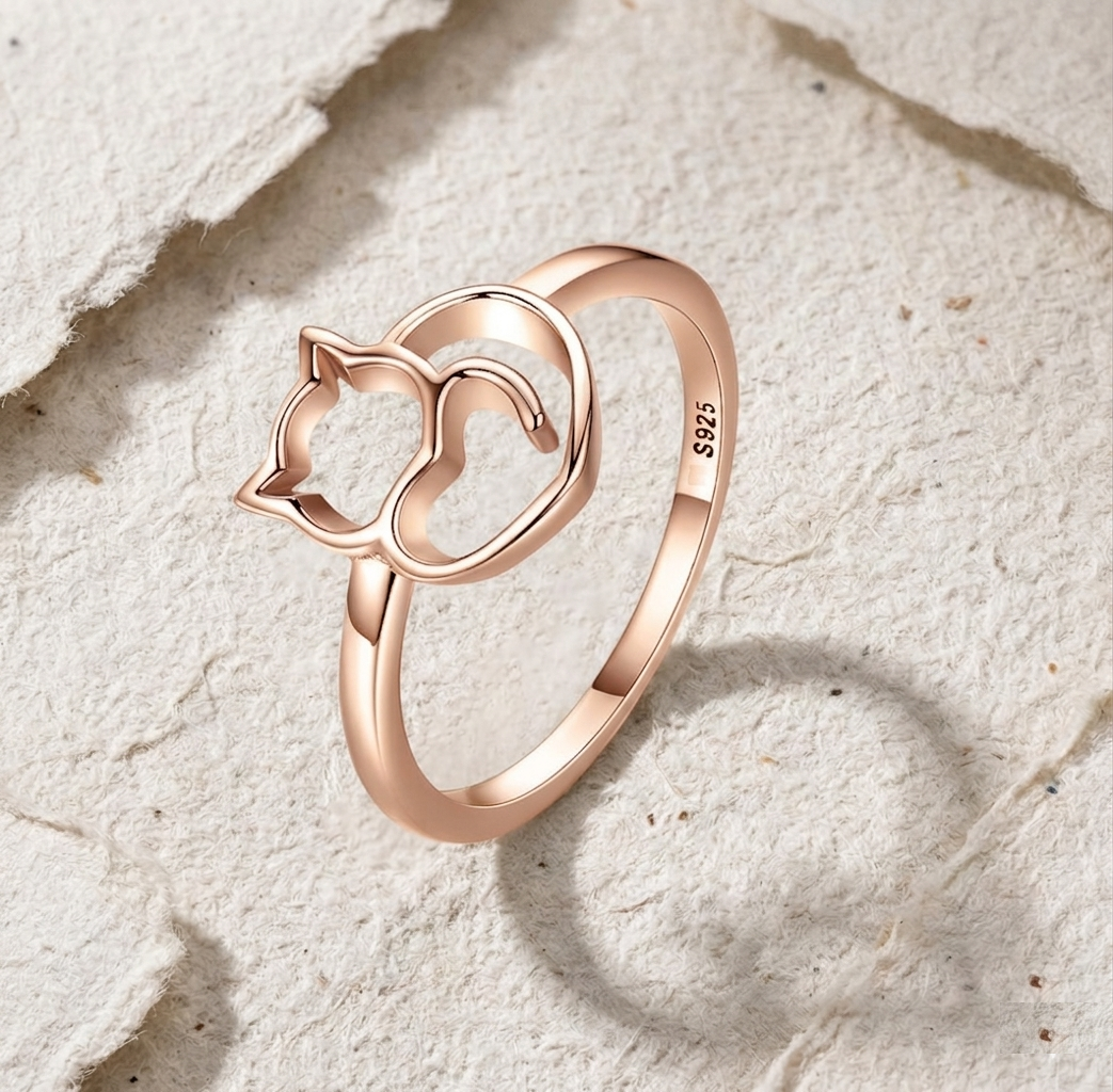 Dainty Silver Cat Ring - Minimalist Kitty Head Finger Ring - Tiny Openwork Cat Ring for Her - Silver Cute Pet Jewelry - Small Cat Gift - Image 2