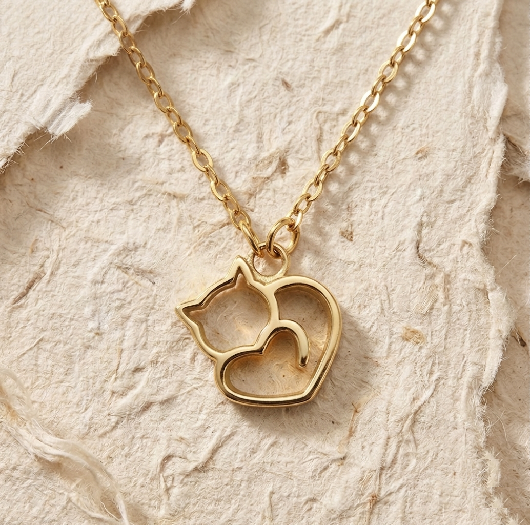 Cat Heart Necklace, 925 Sterling Silver Kitty Pendant, Handmade Animal Lover Jewelry, Minimalist Pet Memorial Gift, Cute Cat Lady Charm