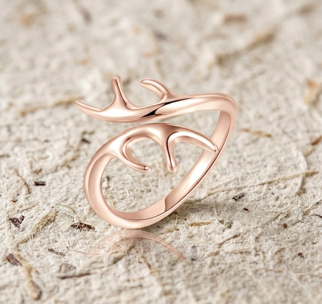 Antler Ring, Deer Horn Wrap Ring, Gold Antler Jewelry, Adjustable Animal Ring, Nature Inspired Gift for Her, Minimalist Forest Ring - Image 2