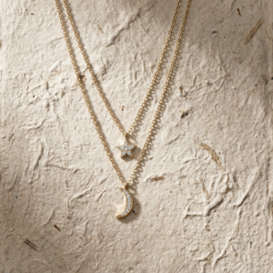 Sterling Silver Celestial Double Layer Necklace, Star and Crescent Moon Pendants, Minimalist Layered Jewelry for Women, Dainty Galaxy Gift
