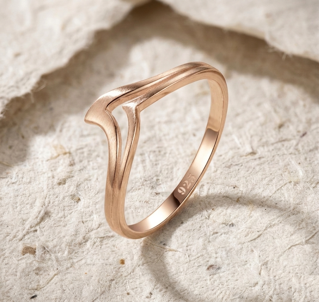 Matte Finish Minimalist Chevron Ring - V-Shaped Wishbone Ring for Women - Delicate Stacking Ring - Simple Geometric Jewelry - Gift for Her - Image 4