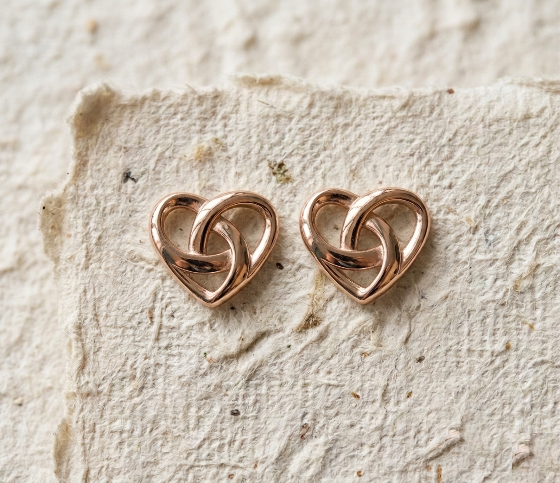 925 Sterling Silver Heart Stud Earrings - Dainty Interlocking Heart Studs - Celtic Knot Heart Earrings - Minimalist Jewelry - Gift for Her - Image 2