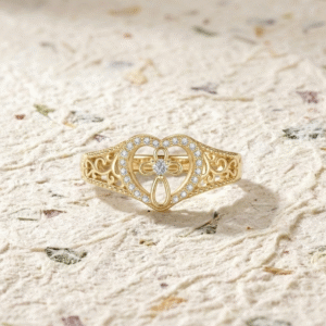 925 Sterling Silver Open Heart Cross Ring with Accent Cubic Zirconia, Religious Infinity Filigree Band for Her