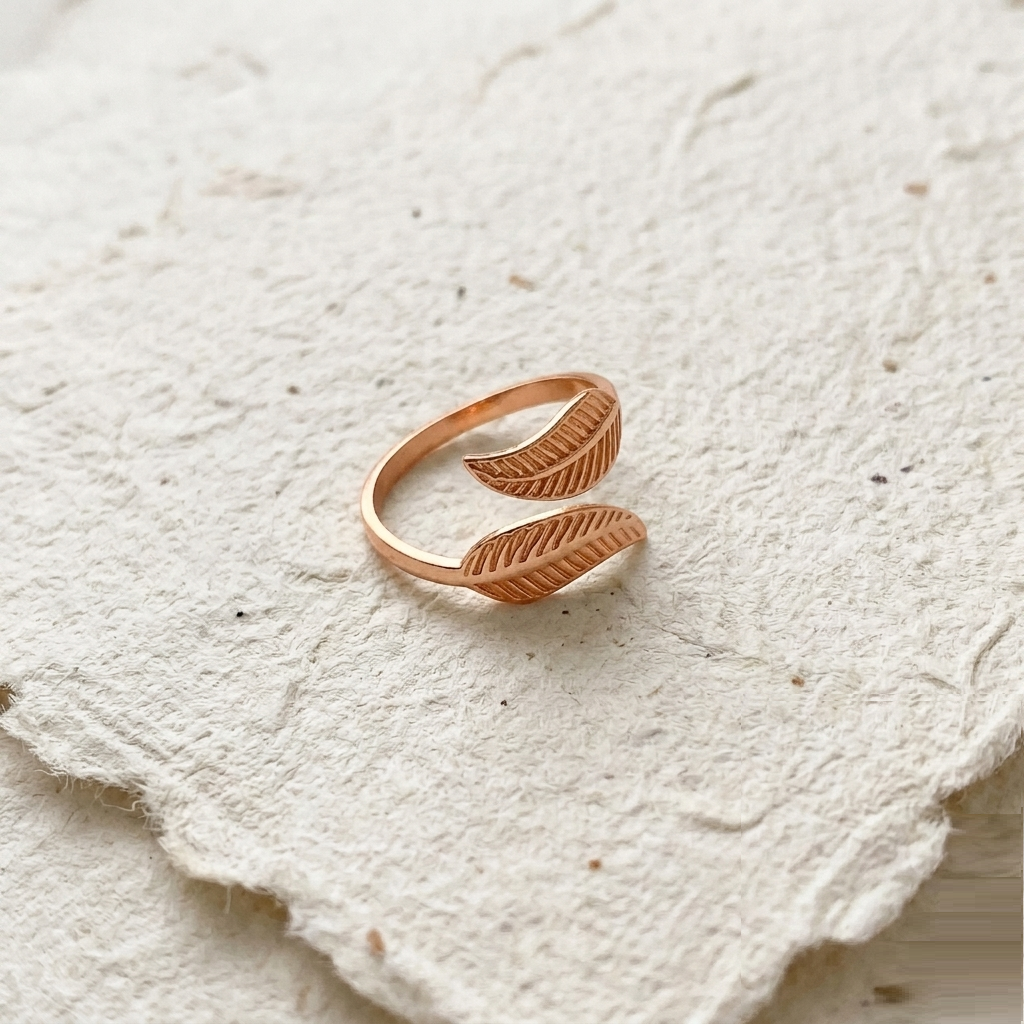 Leaf Ring, Adjustable Feather Wrap Ring, Nature Inspired Jewelry for Women, Boho Botanical Ring, Gift for Her, Minimalist Ring - Image 2