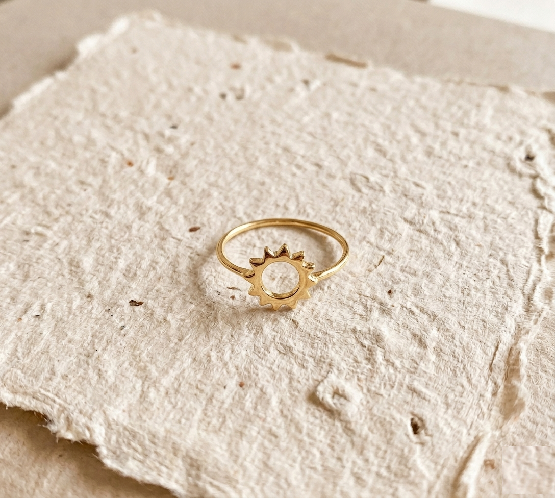 Minimalist Sun Ring in 925 Sterling Silver, Dainty Sunburst Band, Celestial Jewelry for Women, Tiny Open Sun Ring, Solstice Gift, Sun Ring