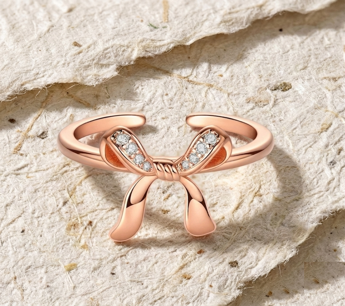 Bow Ring for Women, Dainty Ribbon Knot Ring, Sparkling CZ Adjustable Ring, Coquette Aesthetic Jewelry, Gift for Her, Minimalist Ring - Image 2