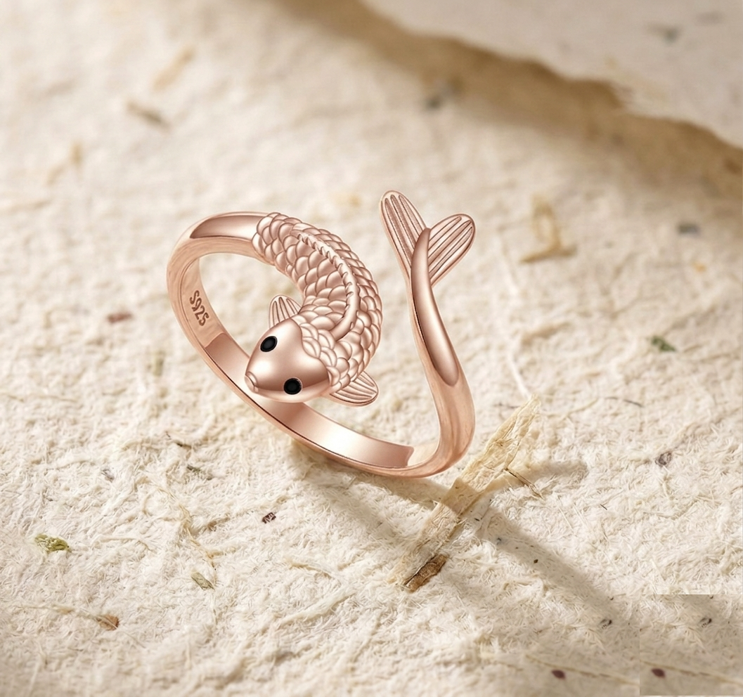 925 Sterling Silver Fish Ring, Adjustable Koi Carp Ring for Women, Dainty Animal Jewelry, Lucky Fish Wrap Ring, Minimalist Statement Gift - Image 2