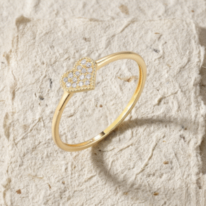 Pave Heart Ring in Over Sterling Silver, Minimalist Cubic Zirconia Simulant Heart Band, Dainty Promise Ring for Her, Romantic Gift for Wife